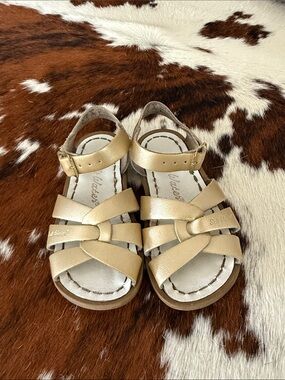 Kids Metallic Gold Strappy Sandals with Ankle Buckle